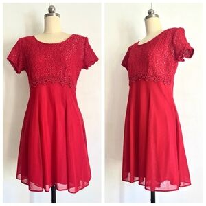 Gorgeous Red 90s Minidress sparrt dress W/Lurex and Shimmer Empire Waist Dress